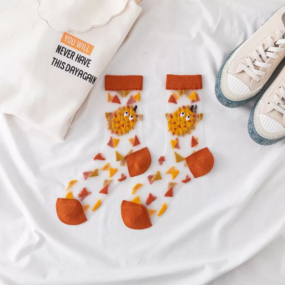 Summer Crystal Silk Tulle Socks – Retro Mesh with Floral & Animal Designs - Cool sheer design 22