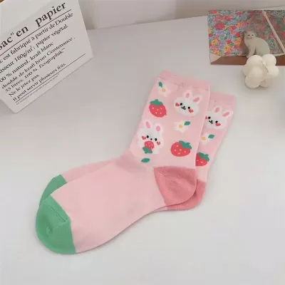 Sweet Japanese Lolita Rabbit Socks – Kawaii Spring Autumn Delight - Pink