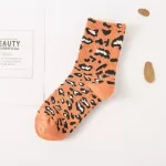 Trendy Leopard Print Socks – 8 Colors, Korean Fashion Statement - Orange