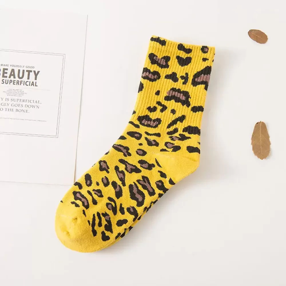 Trendy Leopard Print Socks – 8 Colors, Korean Fashion Statement - Yellow
