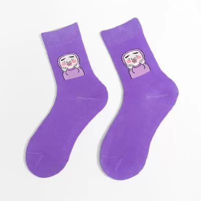 Urban Charm: Colorful Symbol-Adorned Harajuku Long Socks for Women - purple emoji design 5
