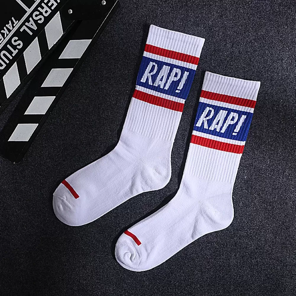 Urban Edge: Black & White Lettered Leaf Skateboard Socks - Hip hop design 19